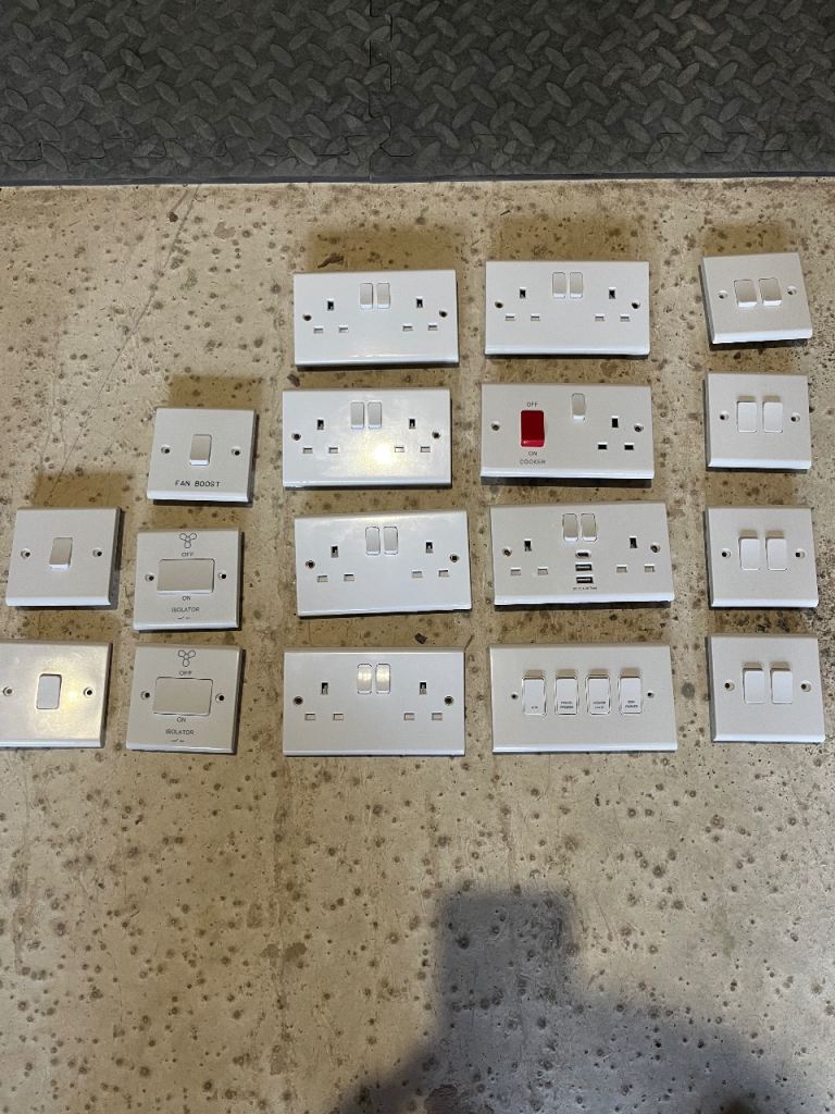 White Electric Sockets and Switches – USB & Oven Switches Included