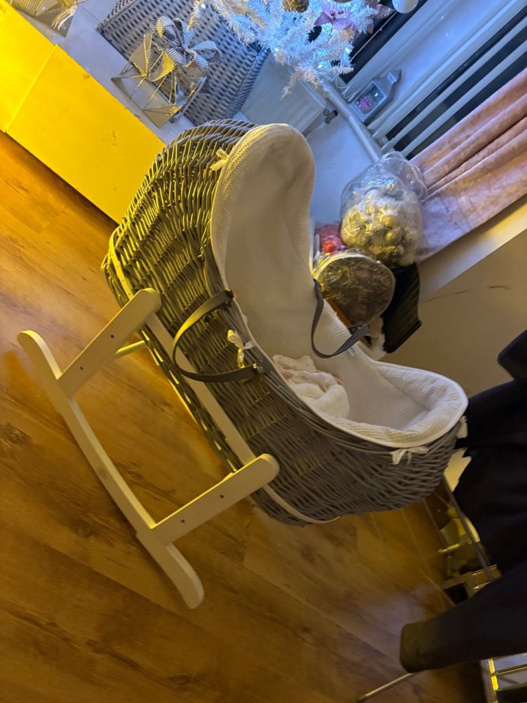 Grey & White Moses Basket