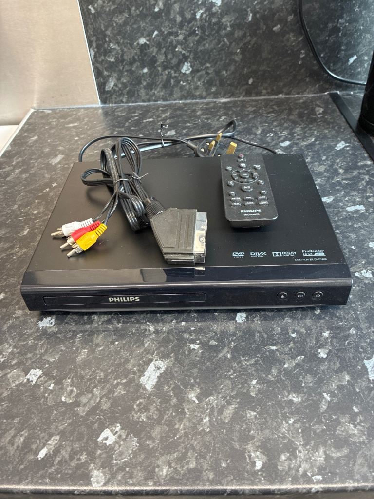 Philips DVD Player with Remote and Cables – Good Condition