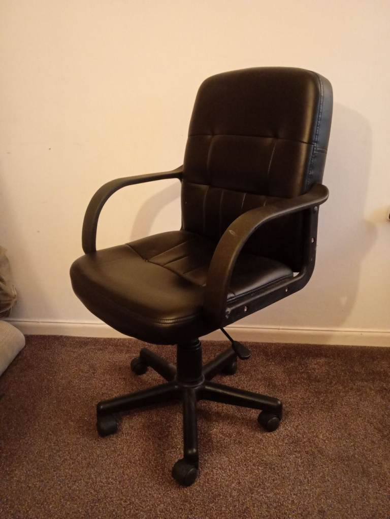 Home Office Chair PU Leather Computer Chair Adjustable Study Chair w/ Arms Black