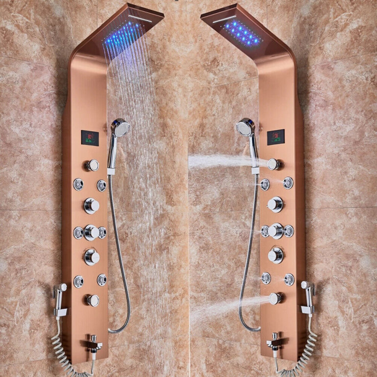 New Rose Gold Led Shower Panel with Massage jets waterfall System RRP £330 Our Price £210