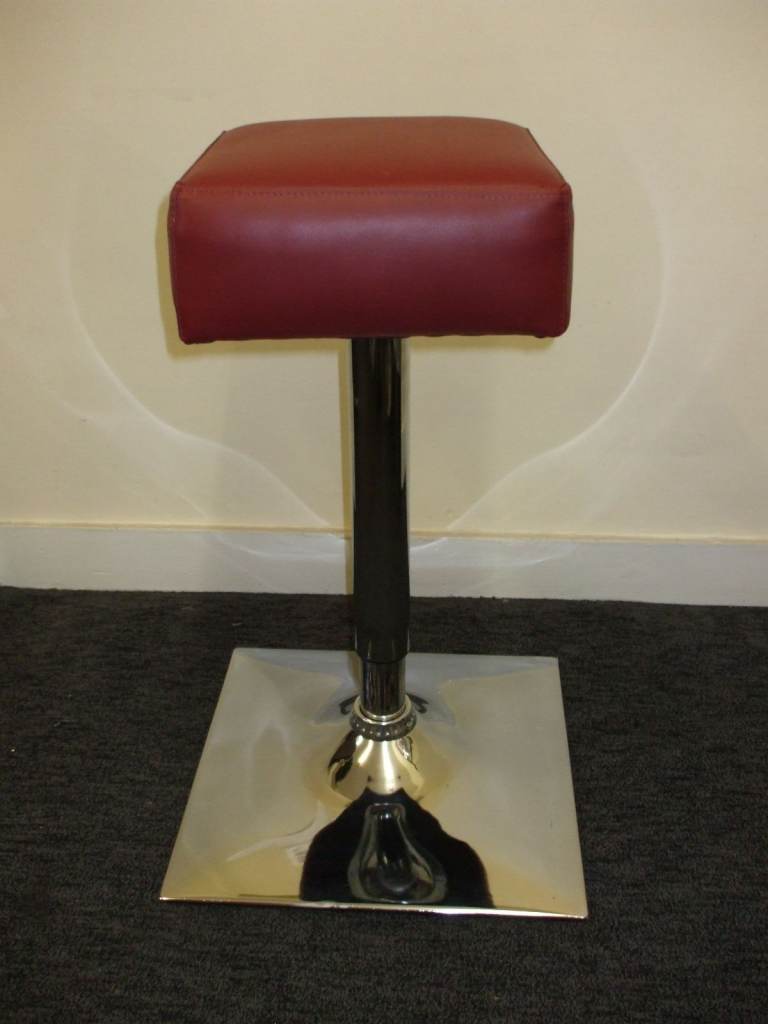 2 Square Swivelling Bar Stools - 70 Cm Fixed Height - Burgundy Faux Leather - £35 EACH 