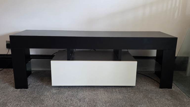 Modern Matte Black & Gloss White TV Stand / Media Unit