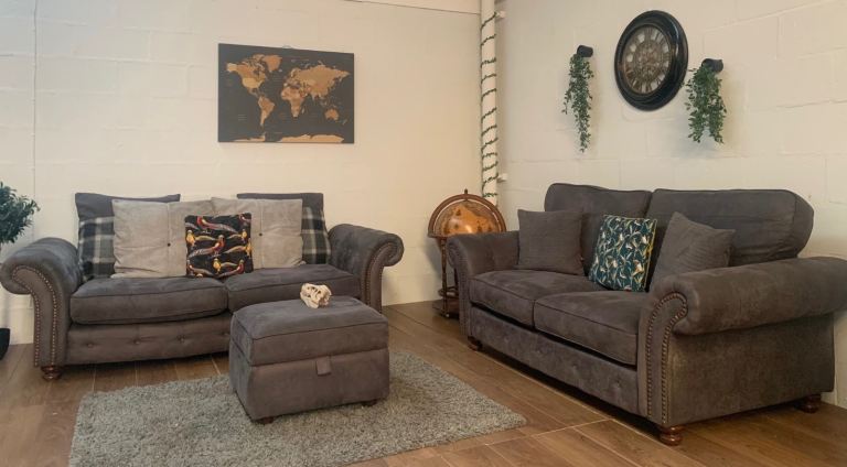 DFS 3 and 2 seater sofas studded 