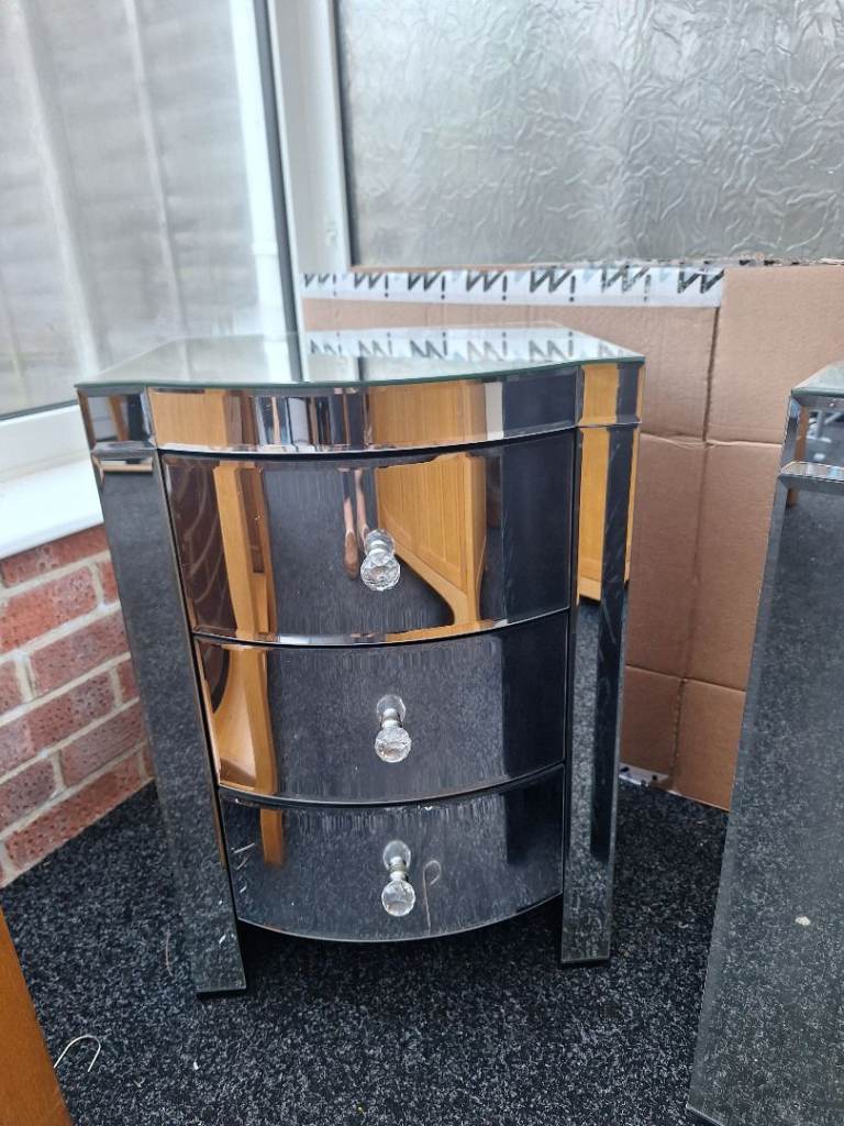 Bedside cabinets x2 mirrored glass excellent condition 