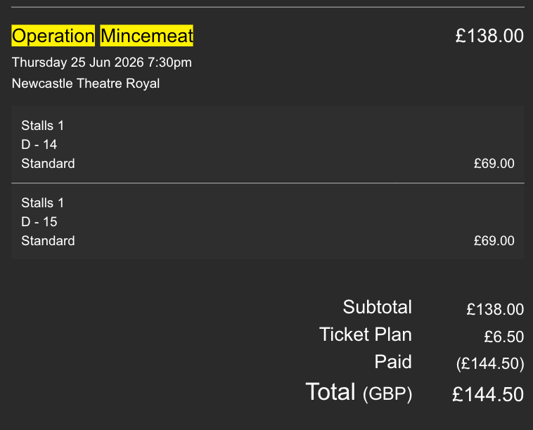 Operation Mincemeat tickets