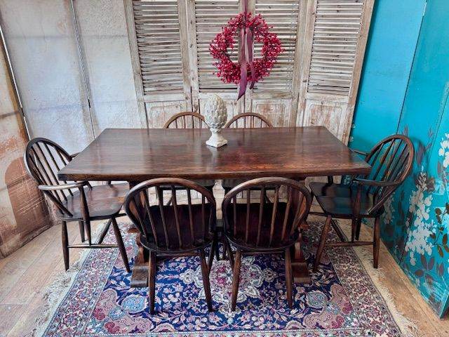 Priory Mid Century vintage solid oak dining table with 6 chairs -local delivery