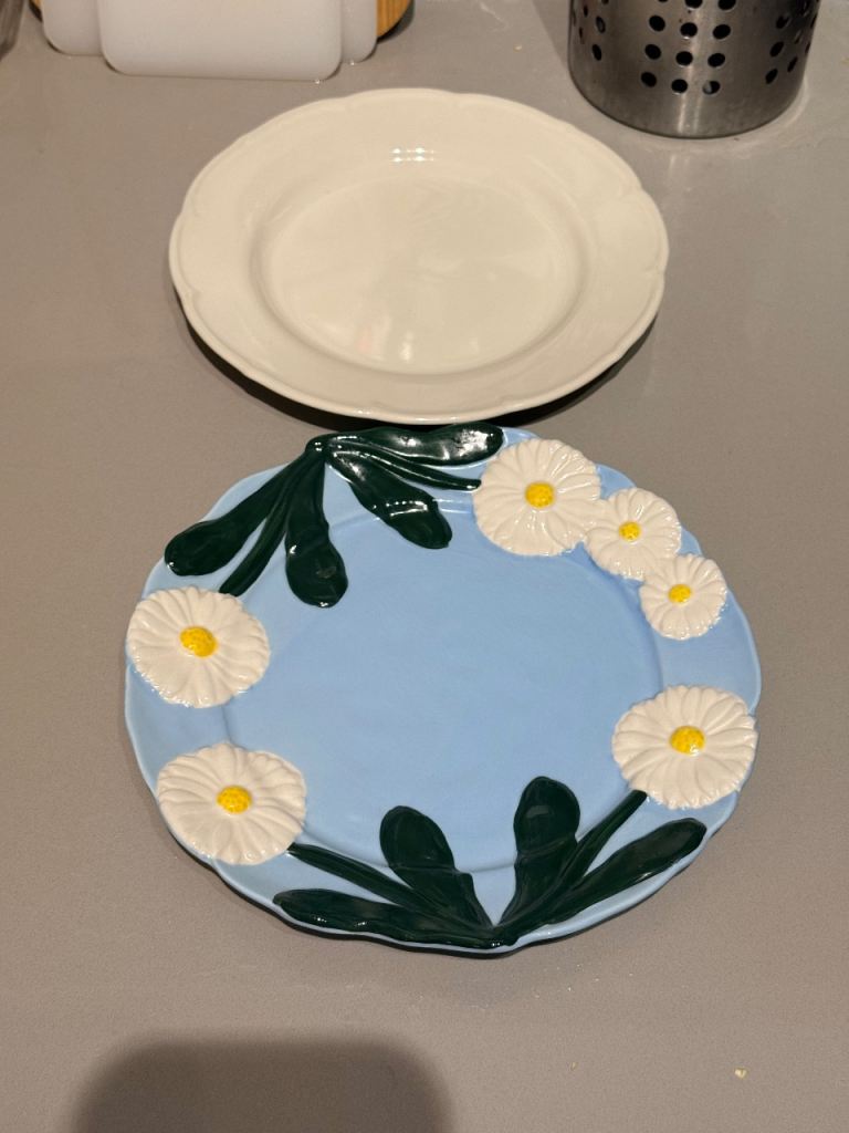 Decorative Ceramic Plates - Daisy Design & Plain White