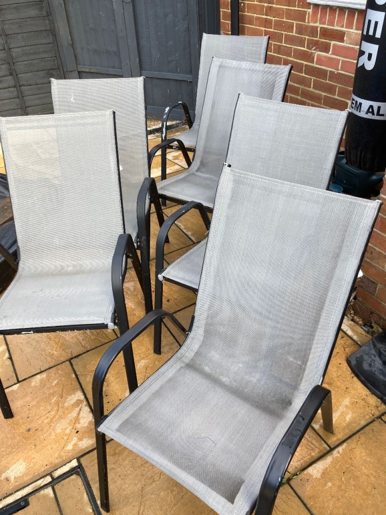 Set of 6 Grey Garden Patio Chairs – Good Condition