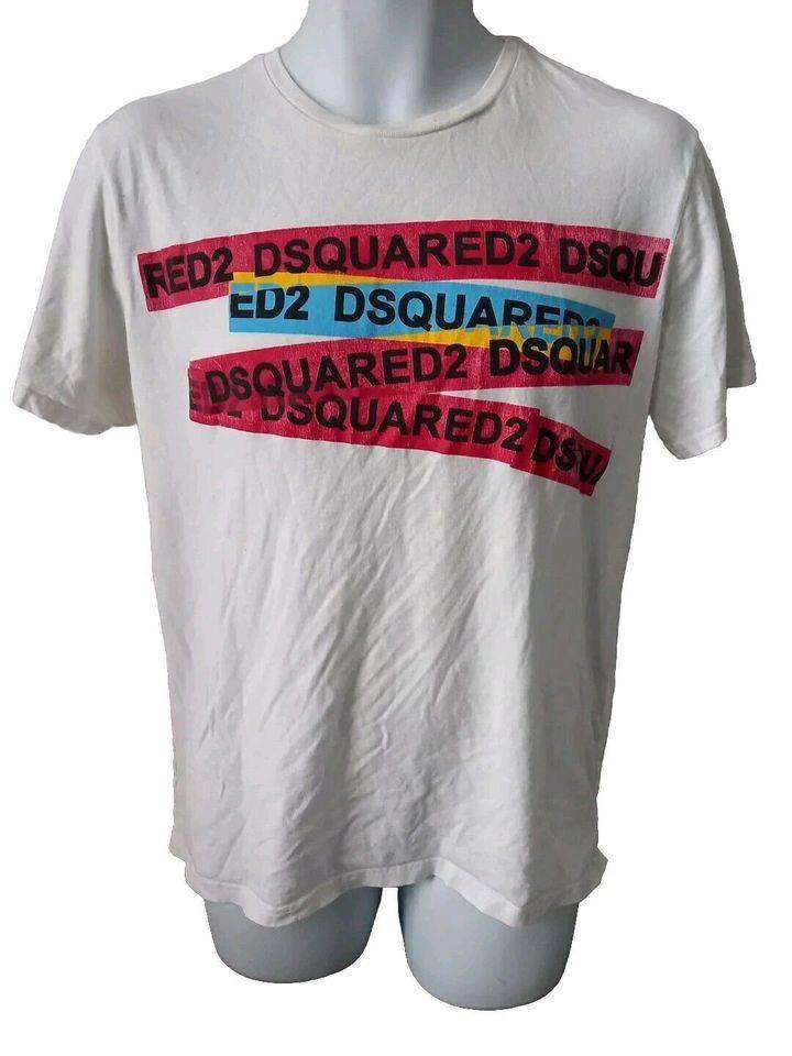 image for Dsquared2 - White T Shirt Cotton Blend Designer Multi Logo Casual Size XXL