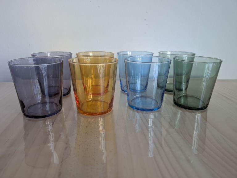 Set of 8 Multicoloured Glass Tumblers
