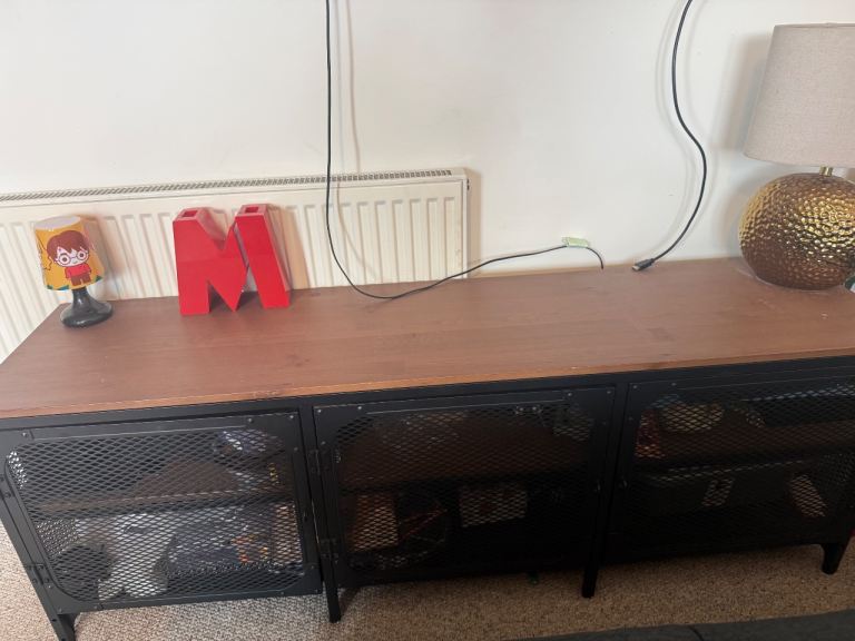 Industrial Style Black Metal TV Unit with Wooden Top