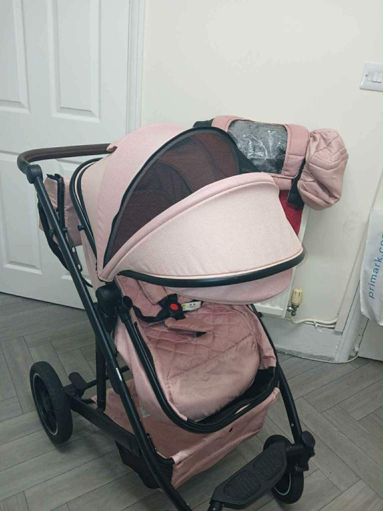 Lovely Pink Baby Travel System with Car Seat and Pram