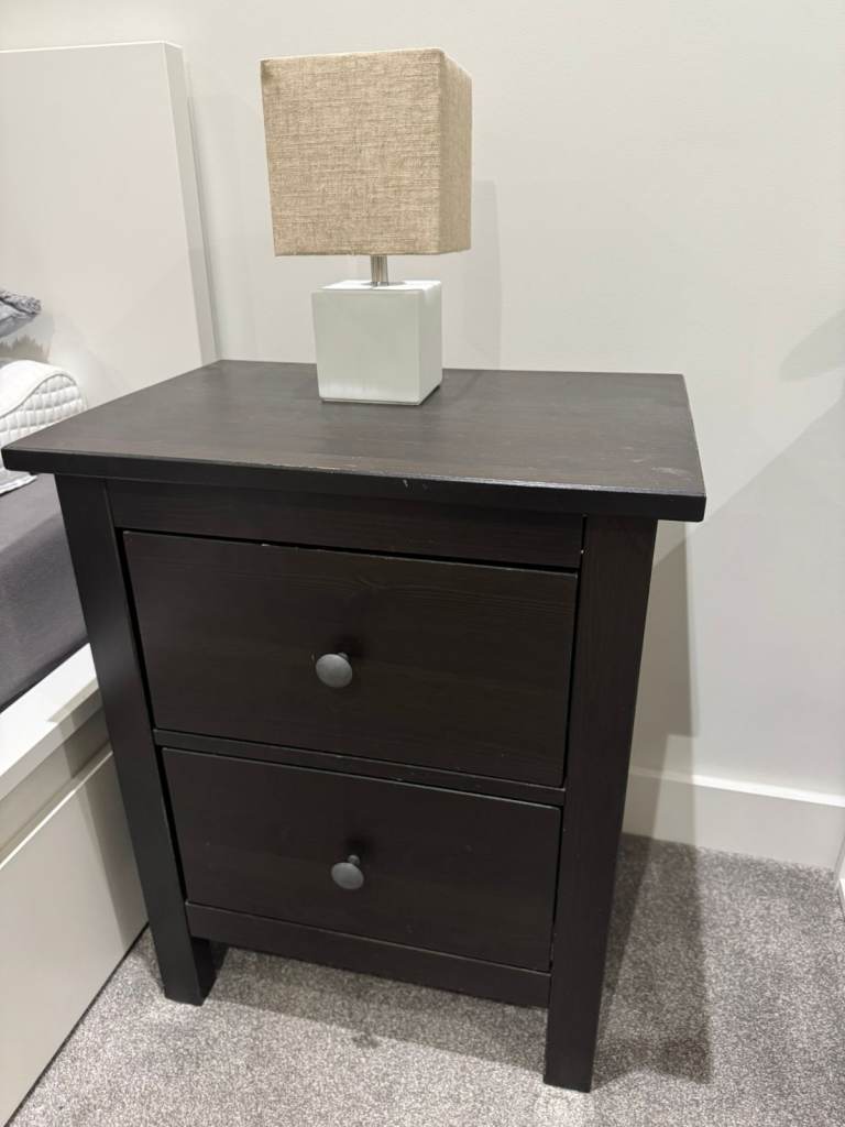 IKEA HEMNES Bedside Table — Black-Brown, Solid Pine (x2 available)