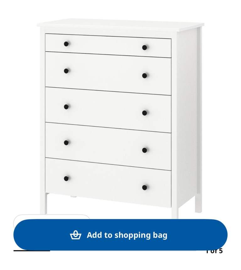 IKEA koppang White Chest of Drawers - 5 Drawers