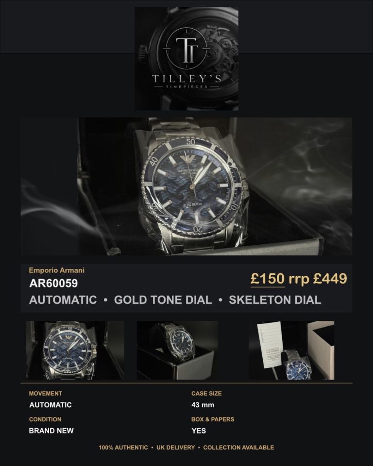 Emporio Armani AR60059 Automatic Watch - Blue Dial, Brand New