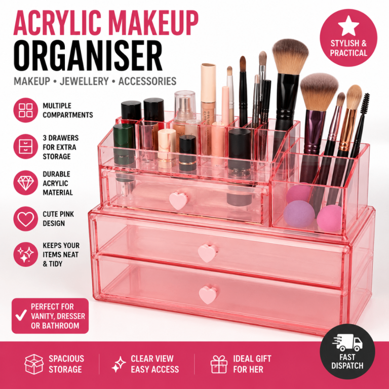 Juicy Couture Pink Acrylic Makeup Organiser with Drawers & Compartments