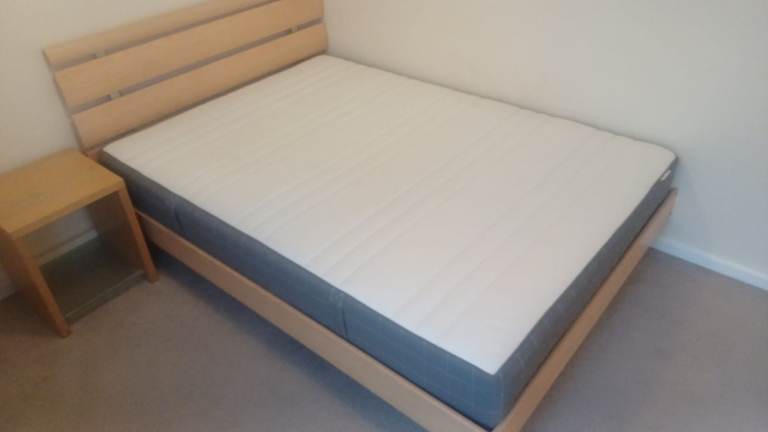 image for IKEA Double Mattress & Birch-Effect Double Bed Frame (no headboard) £100