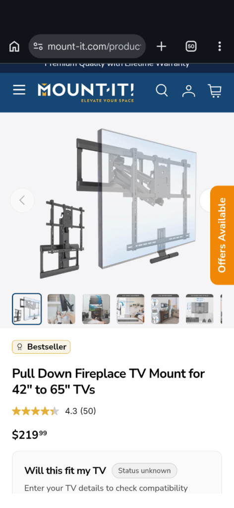 Pull-down Fireplace TV mount