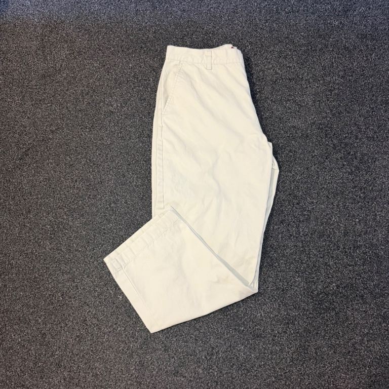 Chaps cream pleated wide leg pocket chino pants