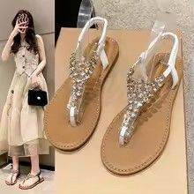 Women's Transparent Rhinestone Flat Sandals – Pointed-Toe, Lightweight, Casual Beach Shoes