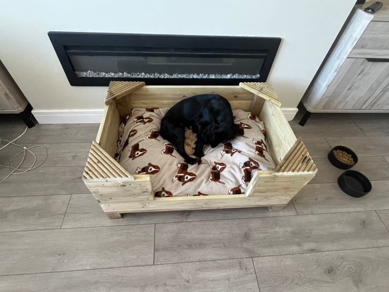 Handmade wooden dog bed 