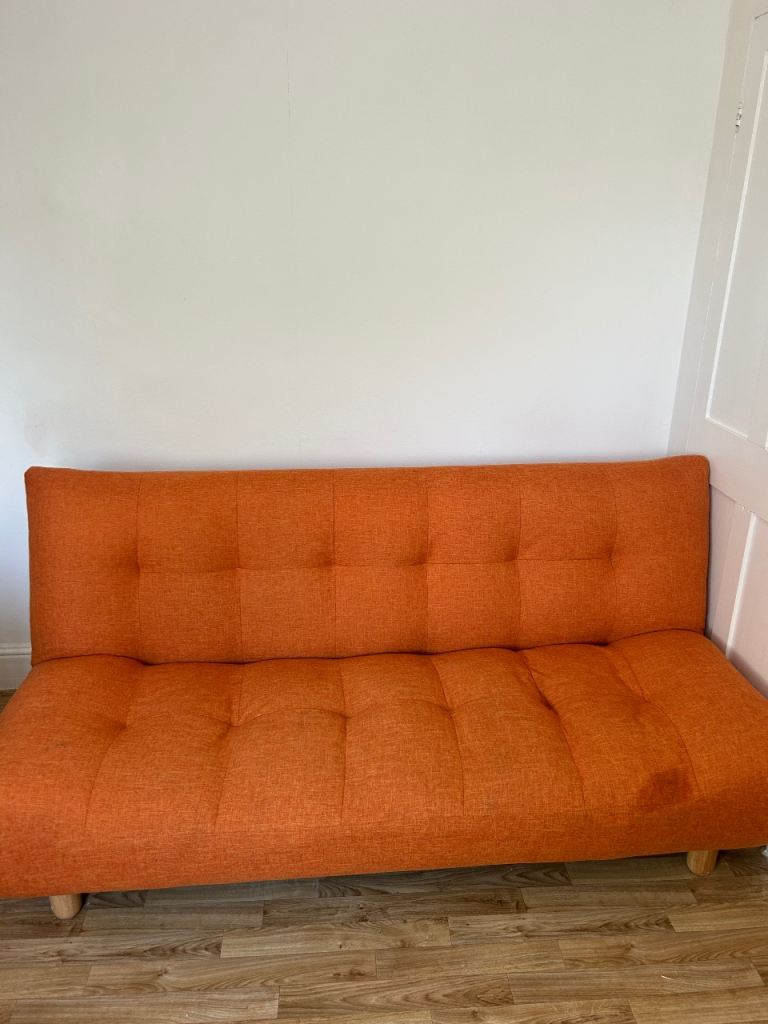 Orange Fabric Sofa Bed – Good Condition, Minor Marks