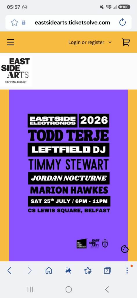 2 x Eastside 2026 Electronics Festival Tickets – Todd Terje, Leftfield DJ