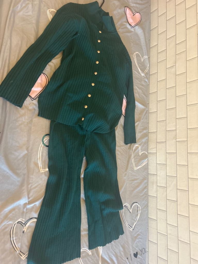 Green Ribbed Co-ord Set - Top and Trousers, As Good As New