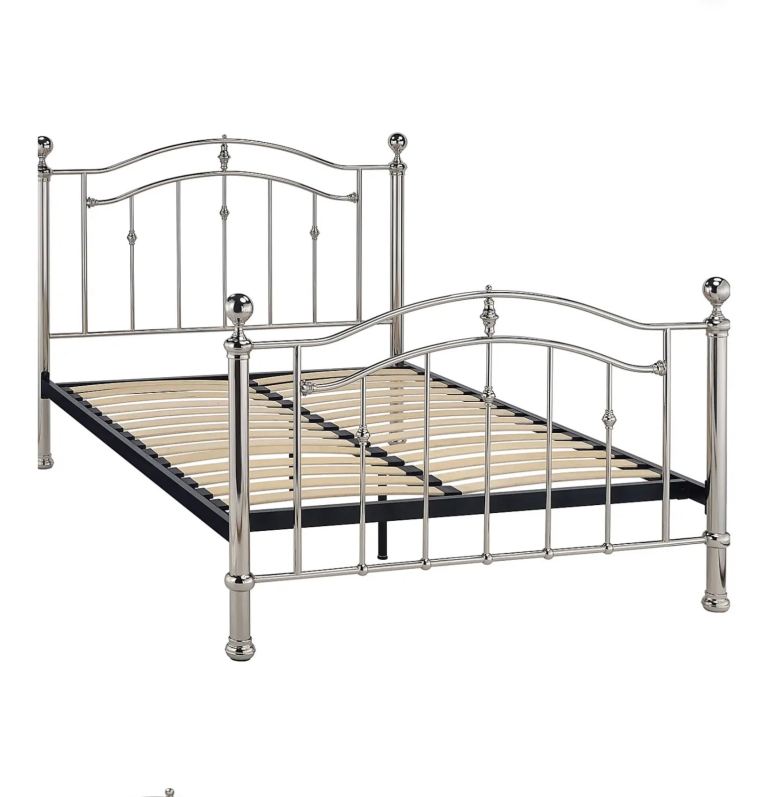 Chrome Metal King Sized Bed Frame with Slats – Excellent Condition 