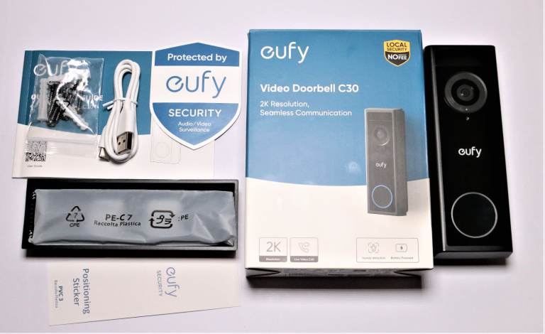 eufy Security Video Doorbell C30 (2K Resolution) – Complete Boxed Kit