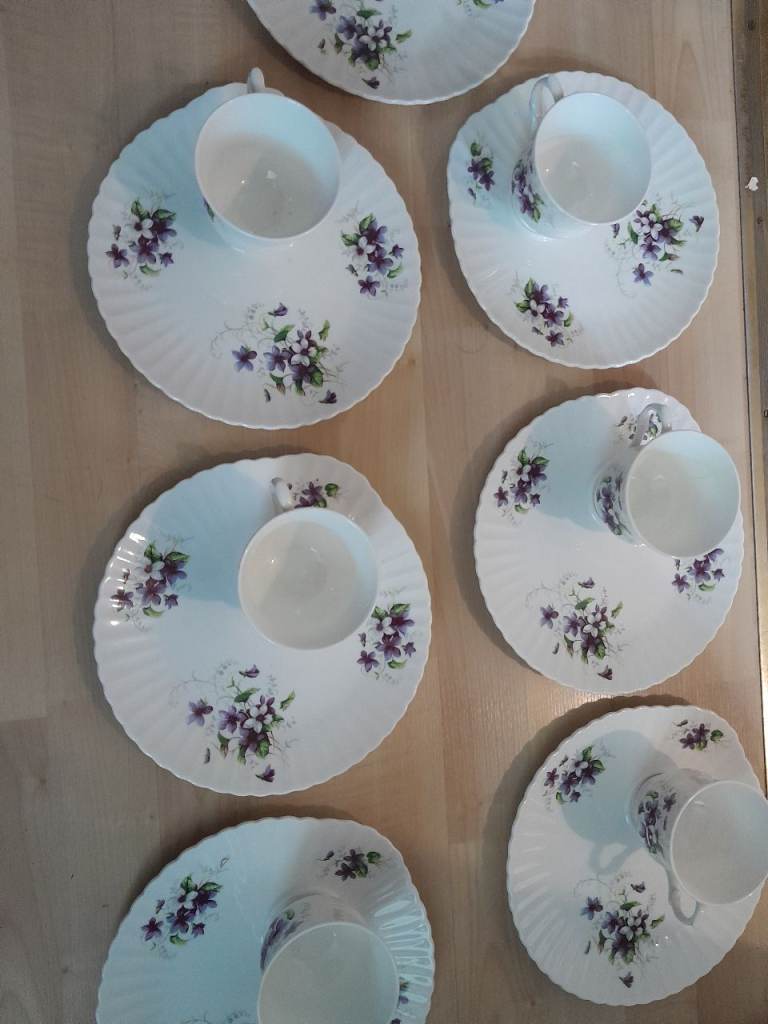 Vintage Ceramic Tea Sets with Violet Floral Design – 6 Sets