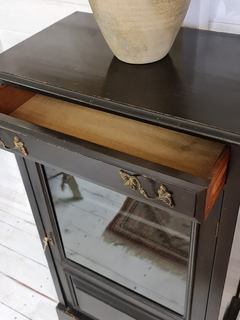 Antique Cupboard Glazed Front, Drawer, Shelves & Working Lock