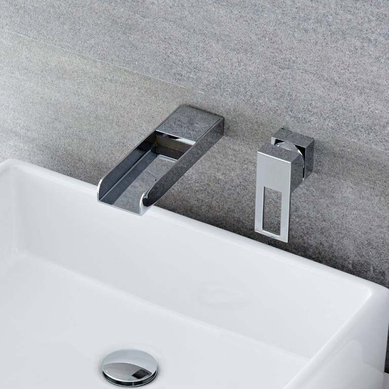 WALL MOUNTED BASIN MIXER IN CHROME WITH WATERFALL SPOUT - RRP £245