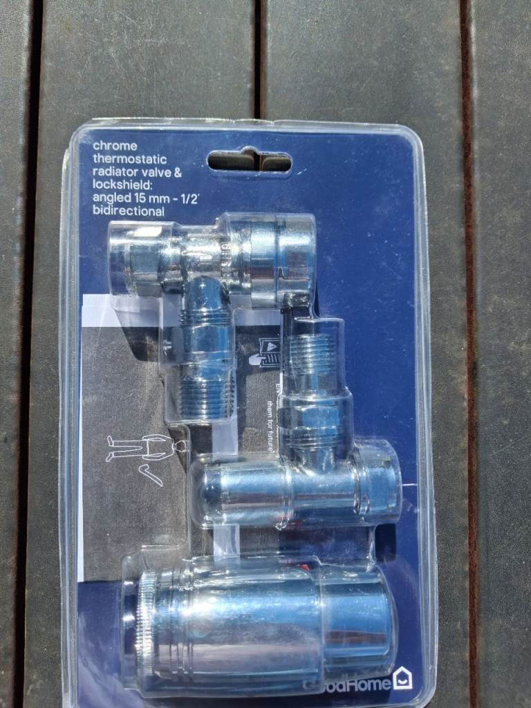 NEW GoodHome Chrome Thermostatic Radiator Valve & Lockshield 15mm
