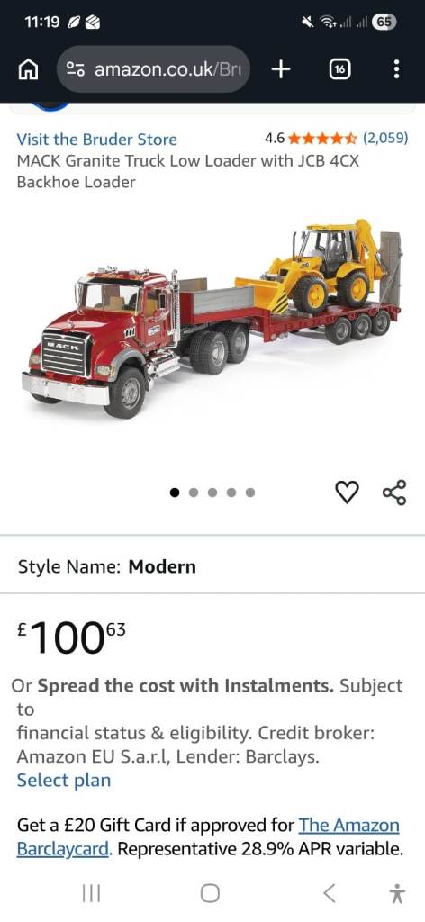 Bruder mack lorry and backhoe loader