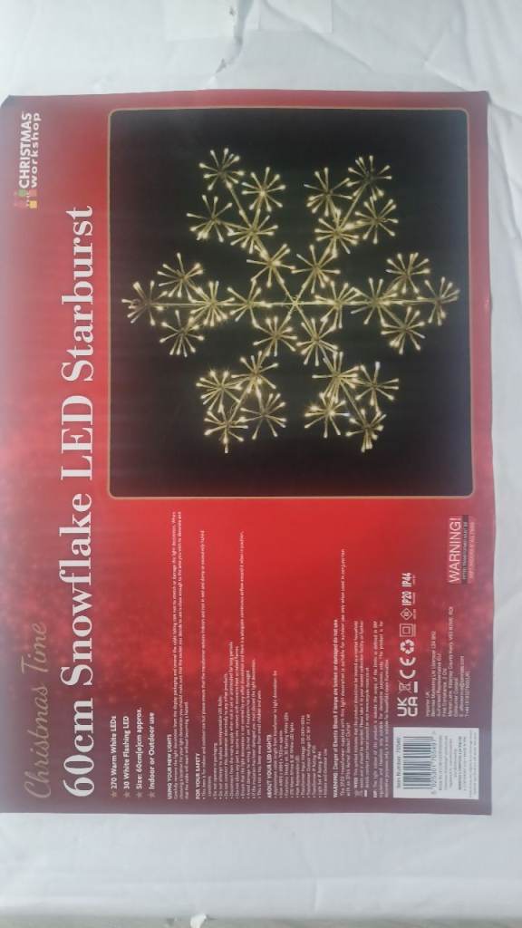 60CM Starburst Snowflake Christmas Lights / 300 Warm & Bright White LED Lights