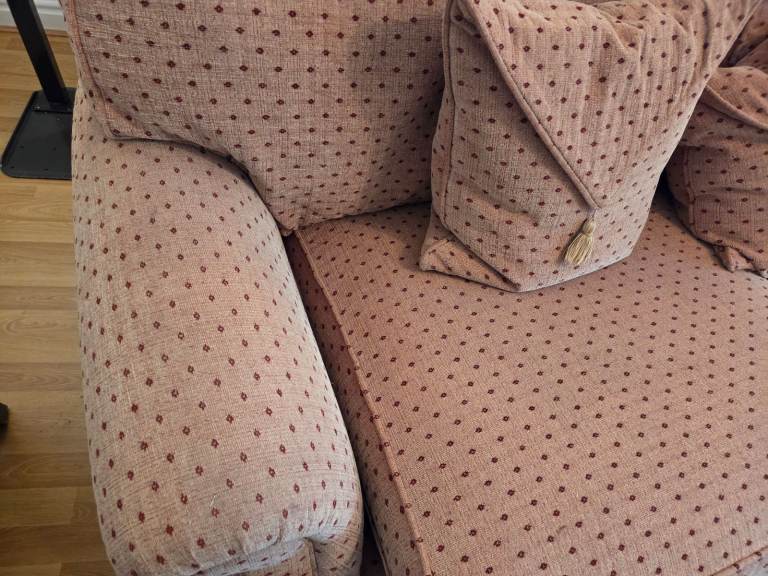 Two, two seater sofas and large foot stool 