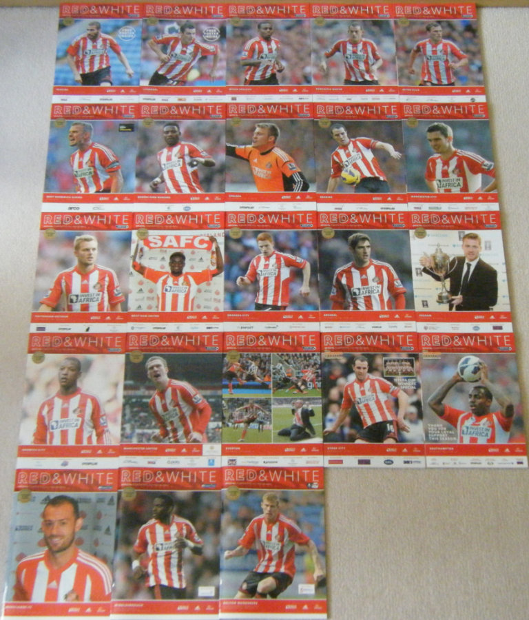 SUNDERLAND AFC MATCHDAY PROGRAMMES 2012-2013 X 23 PLUS OFFICIAL TEAM SHEETS X 22