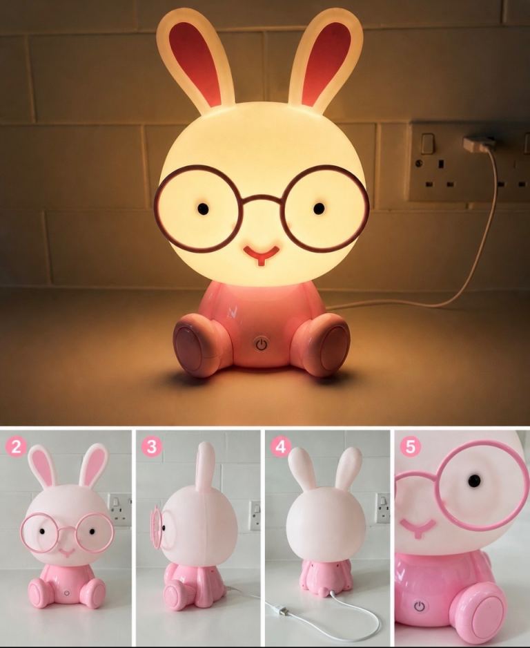 Hoopzi LED Bunny Night Light – Pink Rabbit Lamp with Glasses