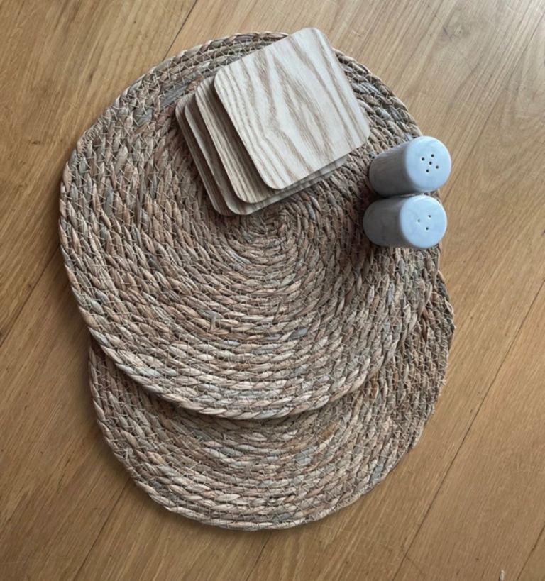 Natural Woven Placemats, Coasters Set and Shakers