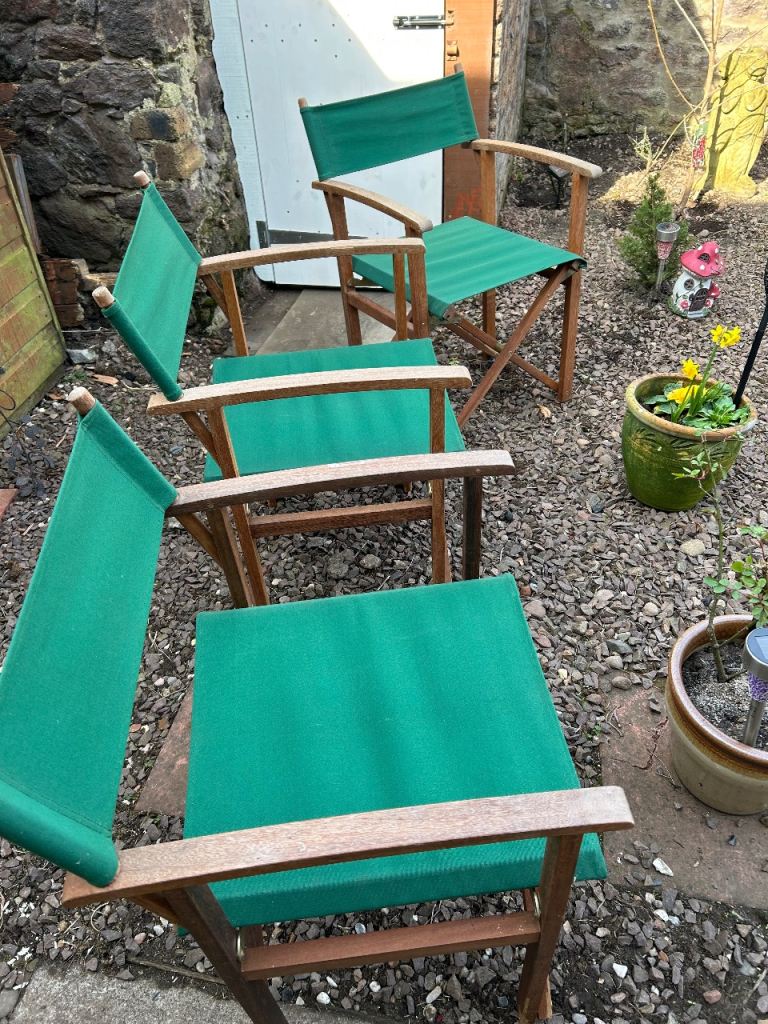 3 green wooden foldable garden directors chairs lovely 
