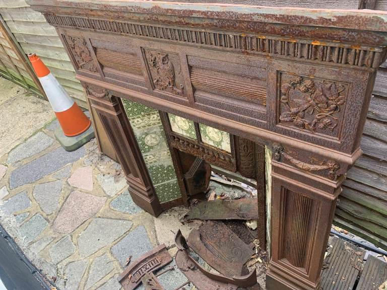 Victorian Cast Iron Fireplace - c1906 with owl and wildlife detailing