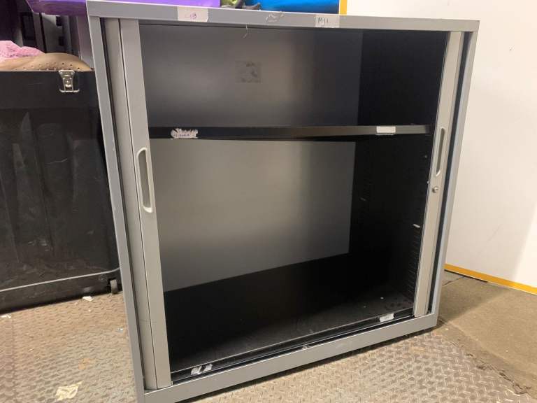 Medium high Sliding door cupboards and filing cabinets (2 available) 100cm wide, 47cm deep, 