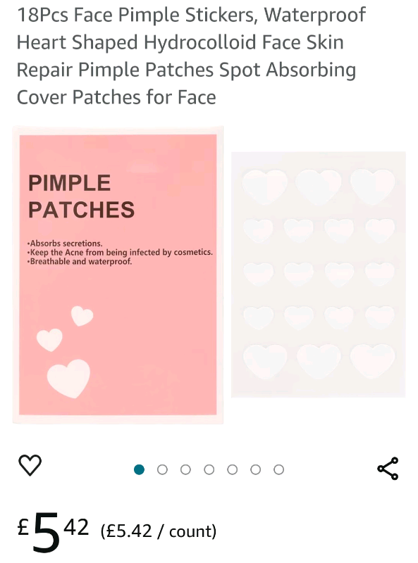 image for Bnip 36pcs Face Pimple Stickers, Waterproof Heart Shaped Hydrocolloid