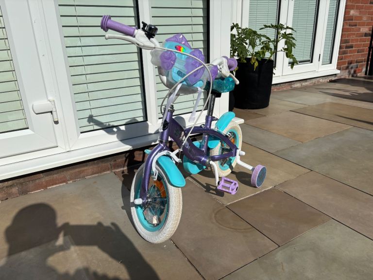 Huffy Disney Frozen Kids Purple & Teal Bike with Stabilisers – Good Condition