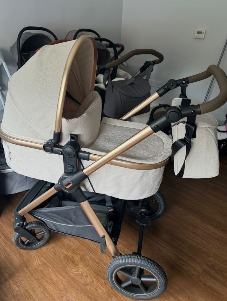 Lovely Beige and Gold Baby Travel System with Car Seat