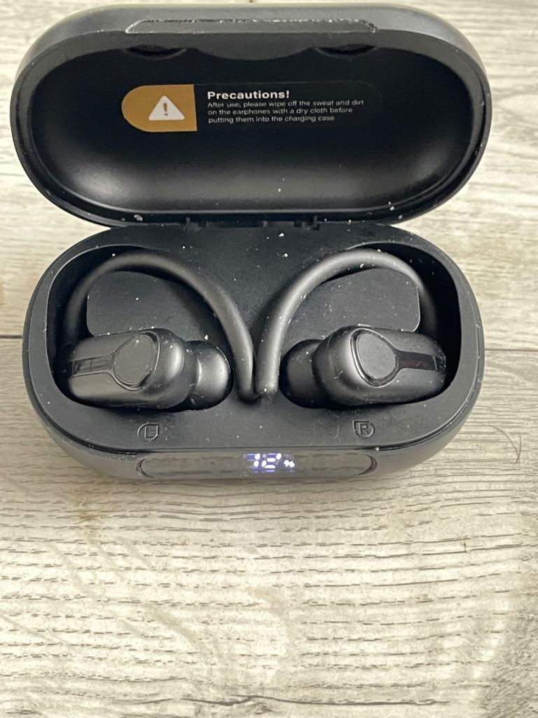 Black Wireless Earbuds with Charging Case – Good Condition
