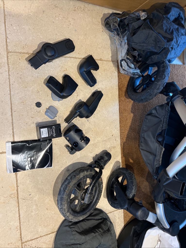 Icandy peach double pram twin seats, carry cot, car seat adapters, rain covers, foot muffs