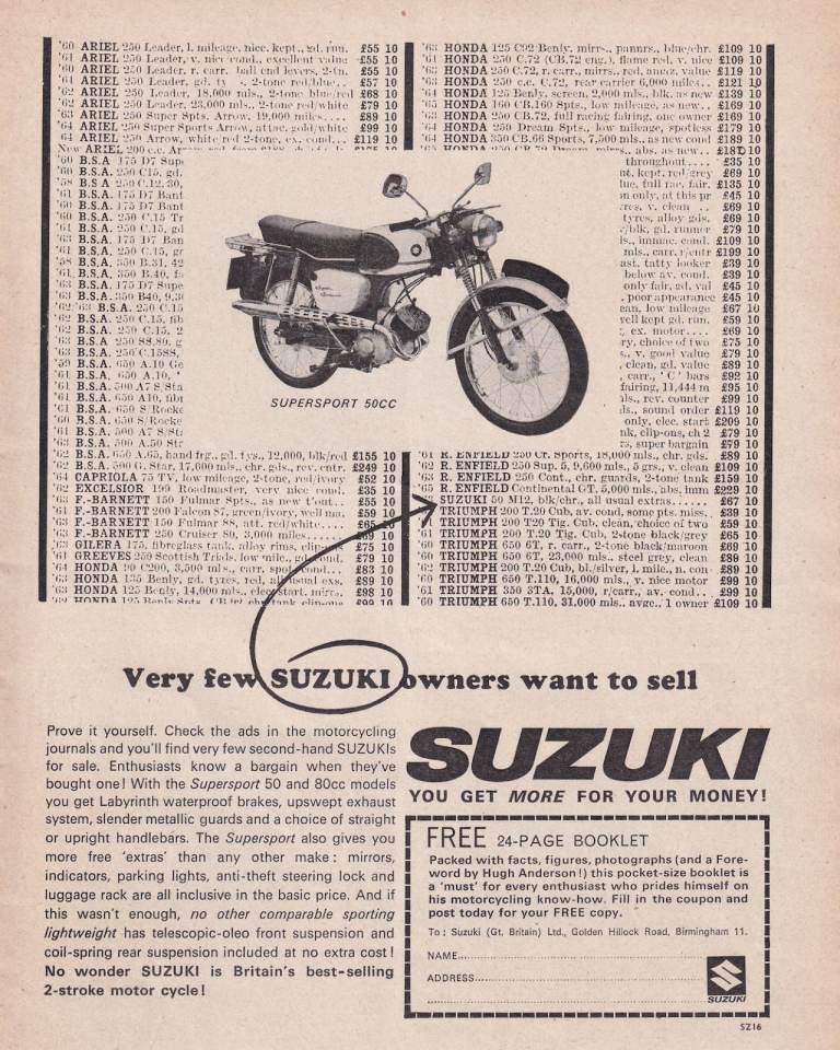 Framed Or Un-Framed Original Magazine Advertisement For Suzuki Motorbikes